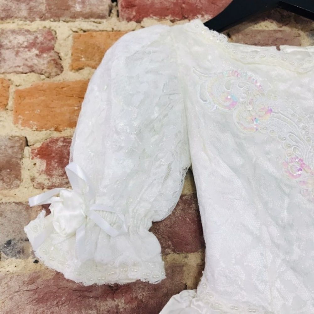VTG Girls Dress M Wedding Bridal Flower Victorian - Picture 7 of 8